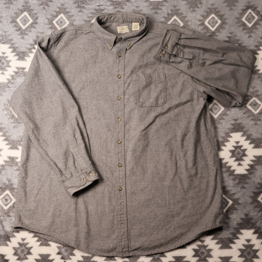 LL Bean Mens XXL Tall Heather Grey Flannel Button Down Shirt OMX98 Heavy